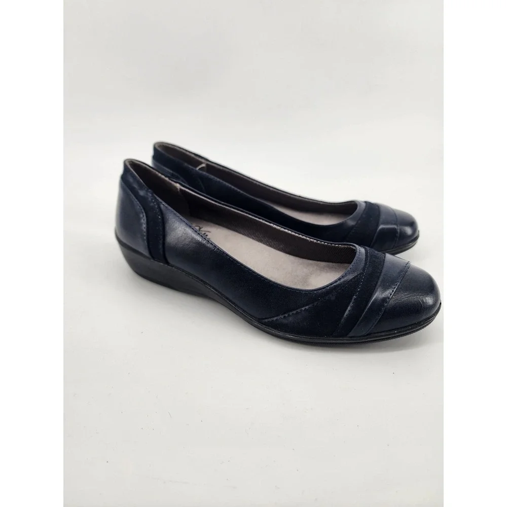 LifeStride Alchemy Womens Navy Wedge‎ Heels Memory Foam Shoes